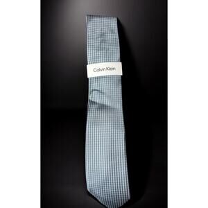NEW Calvin Klein Men's Silk Blend Tie Blue / Grey Dot Grid Pattern MSRP: $69.50